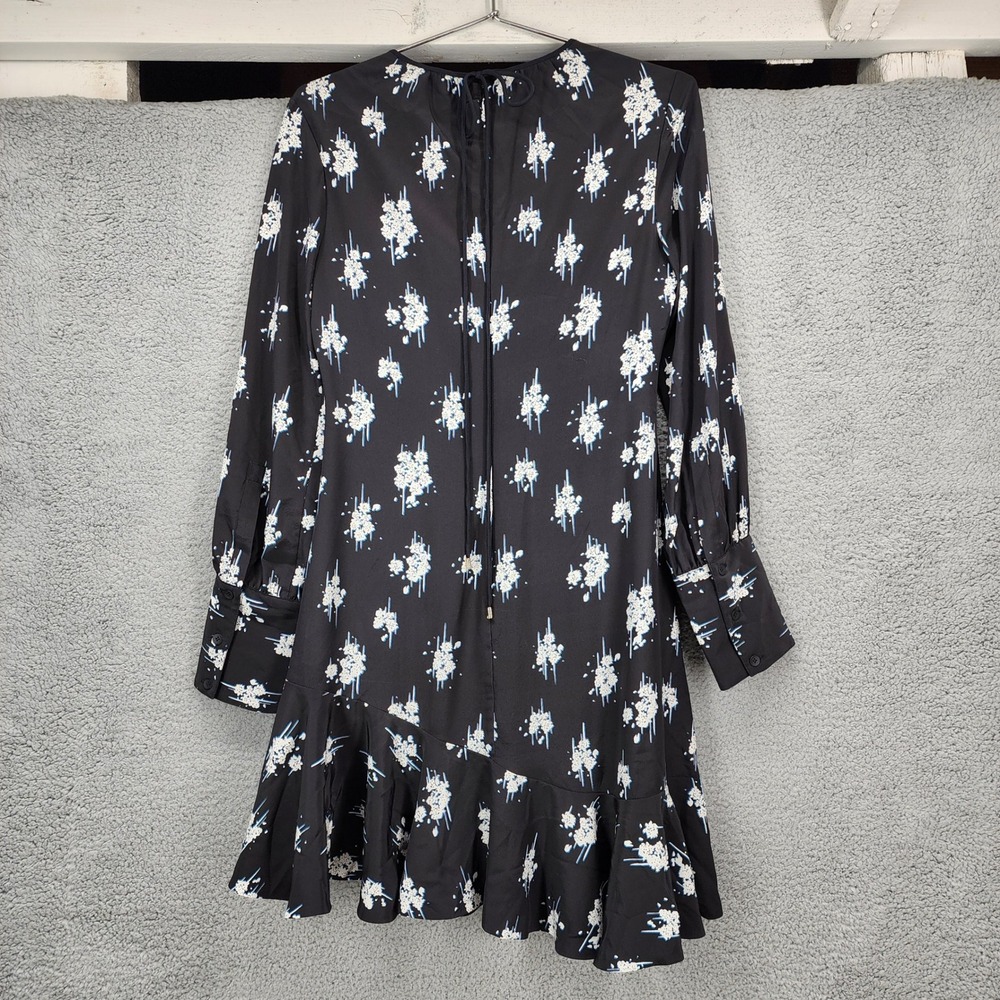 Derek Lam 10 Crosby Black Floral Silk Mini Dress Asymmetrical Ruffle Hem Size 6 - Picture 5 of 15